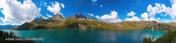 Fototapeta Colorful summer panorama of the Lac Blanc lake with Mont Blanc (Monte Bianco) on background created by ai