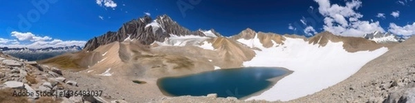 Fototapeta Colorful summer panorama of the Lac Blanc lake with Mont Blanc (Monte Bianco) on background created by ai