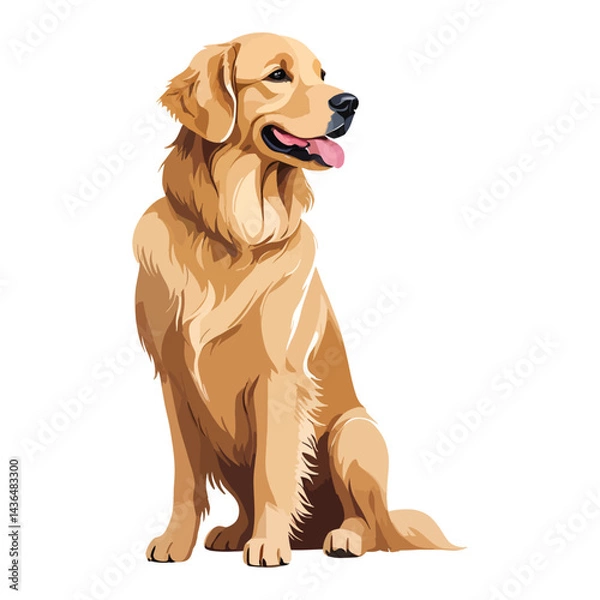 Fototapeta Adorable Golden Retriever Sitting with a Friendly Smile and Floppy Ears