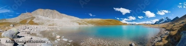 Fototapeta Colorful summer panorama of the Lac Blanc lake with Mont Blanc (Monte Bianco) on background created by ai