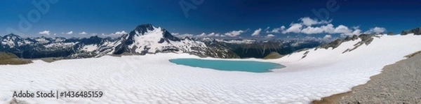 Fototapeta Colorful summer panorama of the Lac Blanc lake with Mont Blanc (Monte Bianco) on background created by ai