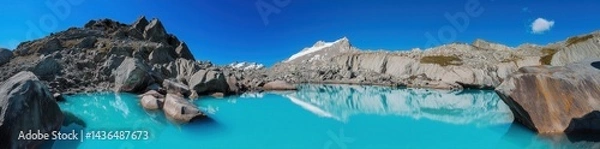 Fototapeta Colorful summer panorama of the Lac Blanc lake with Mont Blanc (Monte Bianco) on background created by ai
