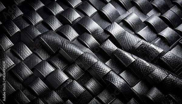 Fototapeta Nylon ripstop fabric, black color, square reinforcement pattern, reflective water-resistant