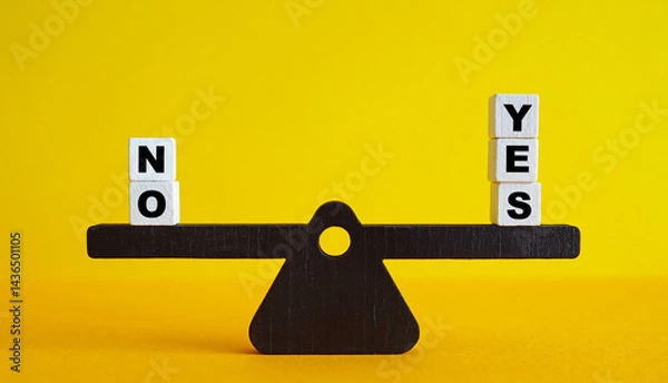 Obraz Scales with yes and no signs. Weighing options.