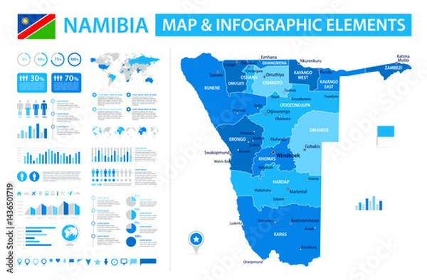 Obraz Namibia Infographic Map with Data Visualization Elements - Vector Map of Namibia