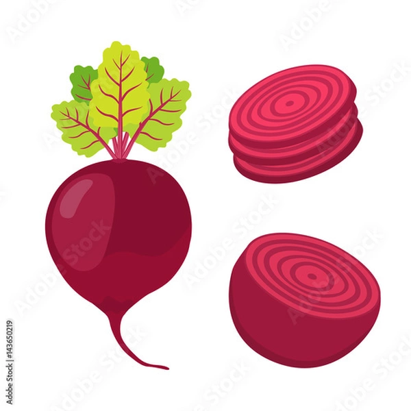 Obraz Beetroot and slices. Cartoon flat style