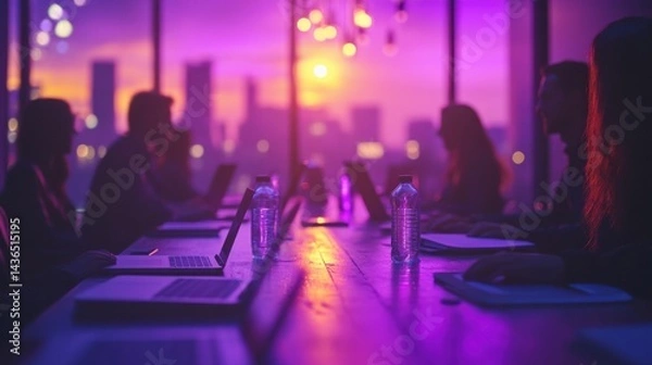 Obraz Team Collaboration Meeting with City Sunset View