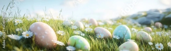 Fototapeta Colorful Easter Eggs Nestled in a Meadow