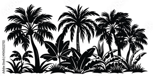 Fototapeta Tropical Jungle Palm Trees Silhouette Vector