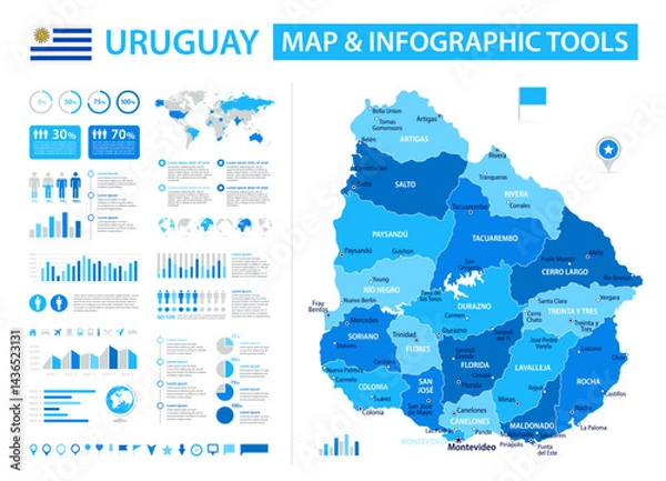 Fototapeta Uruguay Infographic Map with Data Visualization Elements - Vector Map of Uruguay