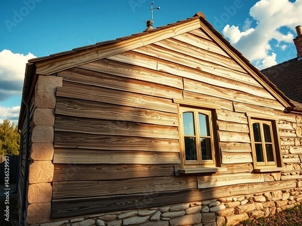 Fototapeta old wooden house with blue sky