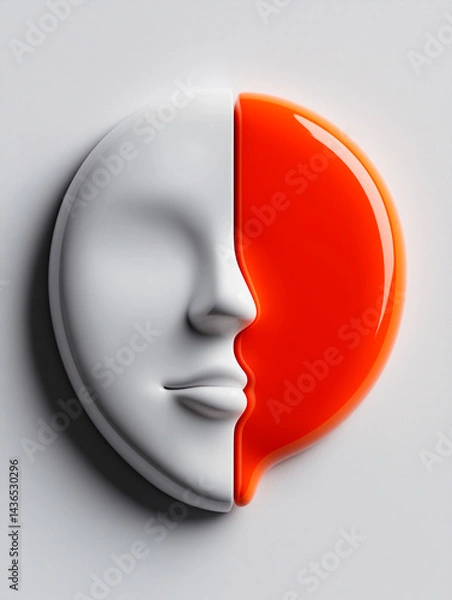 Fototapeta Abstract Face Mask with White and Orange Halves