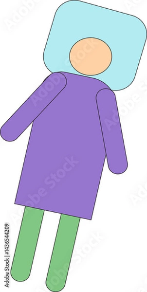 Fototapeta Sleep icon, deep sleep, mental health, sleeping positions, infographic, sleep icon, bed icon, sleeping boy, cartoon boy, sleeping boy icon, blanket, abstract, sweet dreams, sketch