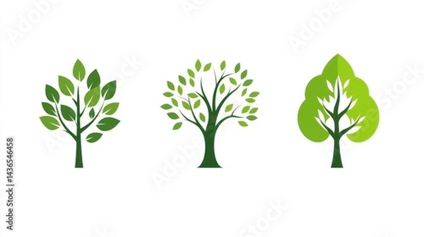 Fototapeta Green Trees Icons on White Background