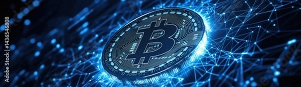 Fototapeta Abstract Crypto Coin In Digital Network