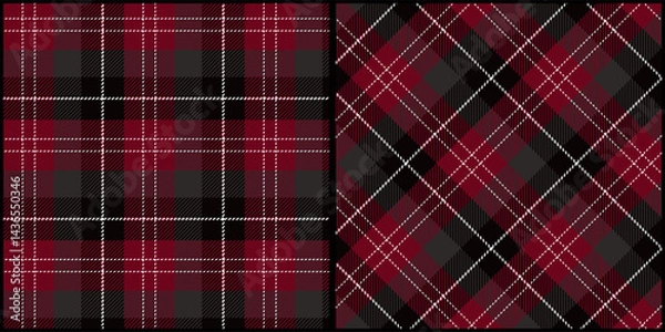 Fototapeta Red gray plaid seamless pattern vector. Background graphic tartan fashion design use for print, texture, cloth, fabric, flannel.