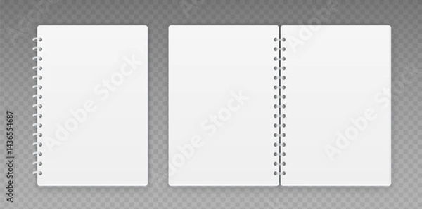Fototapeta Open and closed white notepad or notebook with spiral. Vector EPS 10