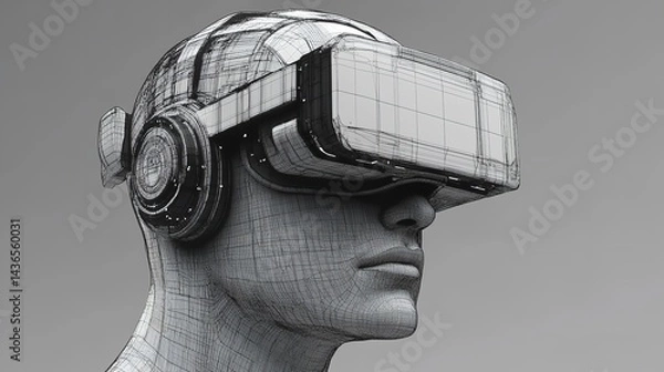 Fototapeta Exploring the Metaverse A futuristic head immersed in a VR headset showcasing cutting edge virtual reality technology in a