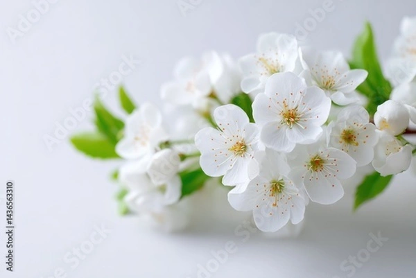 Fototapeta delicate arrangement of spring blossoms against pristine white background petals softly overlapping
