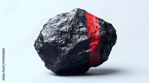 Obraz Dark rough stone with a vertical red stripe  Isolated on white