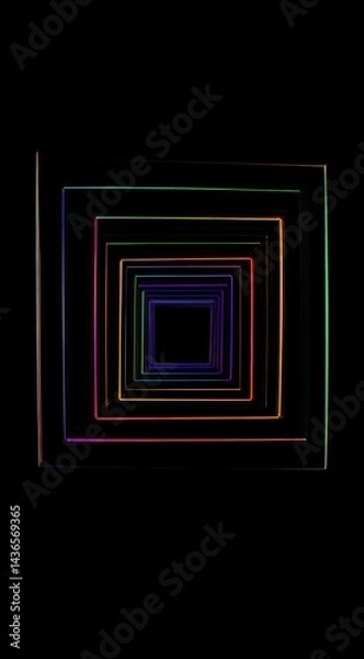Obraz Multicolored Glowing Squares Receding into Black Void Abstract Art
