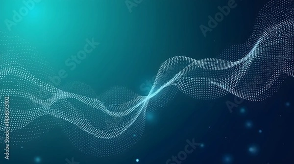 Obraz Abstract teal wave of glowing particles on dark background. Modern technology, science, or data visualization concept. Ideal for tech, science, and futuristic projects.