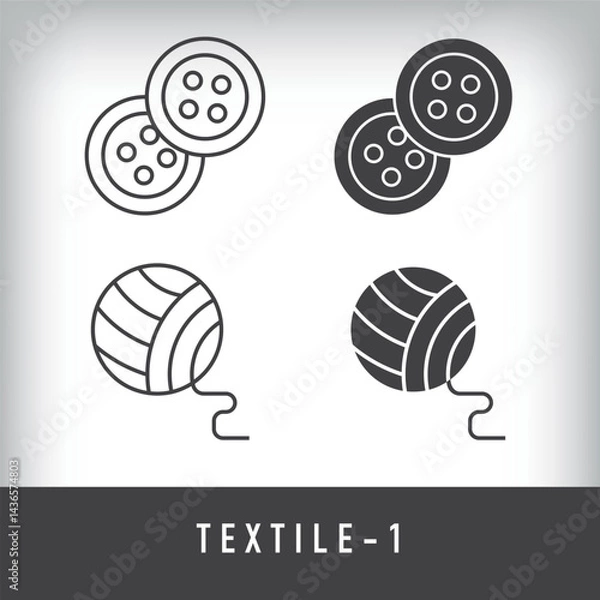 Obraz Button, thread and textile designs. Simple linear and flat artistic art icon set.