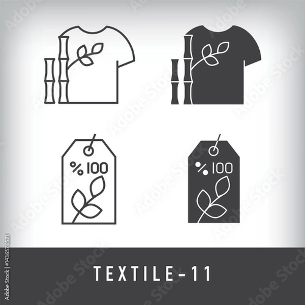 Fototapeta Natural fabric, herbal, label, ecological and textile designs. Simple linear and flat artistic art icon set.