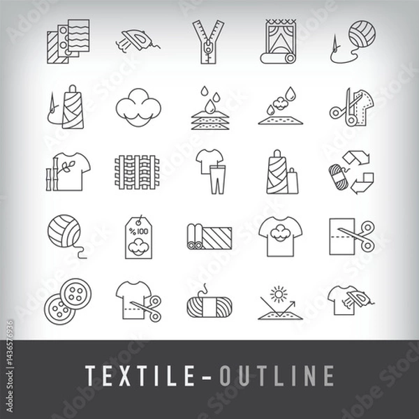 Fototapeta 30 linear fill fabric textile simple icon set. Carpet, pattern, webbing, zipper and button design.