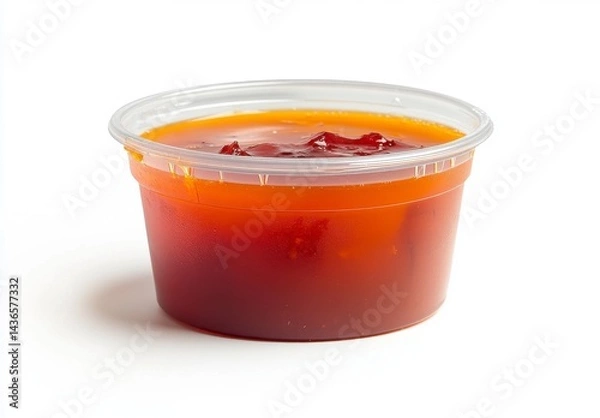 Obraz Reddish Brown Sauce in Clear Plastic Cup on White Background
