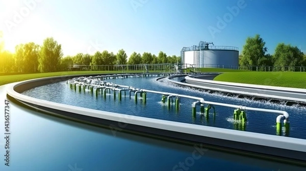 Obraz Treatment Plant with Flowing Sludge in a Natural Environment