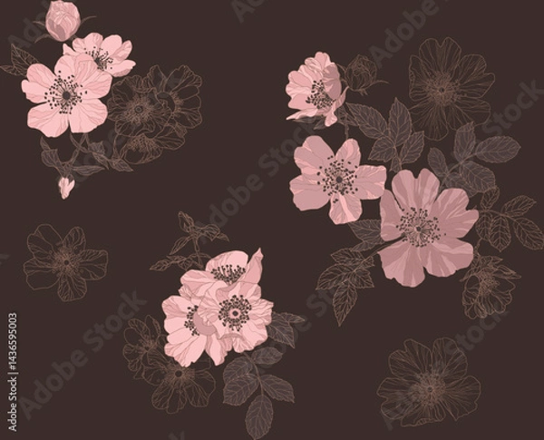 Fototapeta Seamless floral pattern, from roses with leaves, mocha mousse floral pattern with an intricate pattern reminiscent of porcelain or fabric prints.	
