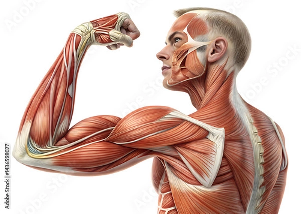 Fototapeta Anatomical illustration showing human musculature and skeletal structure in detail and color