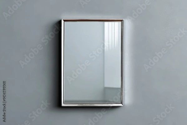 Fototapeta Blank Silver Horizontal Picture Frame on Dark Gray Wall Background – Minimalist Empty Frame Ready for Artwork or Photography