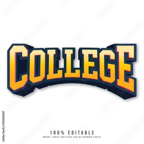 Fototapeta College text effect editable. Editable Sticker text effect vector