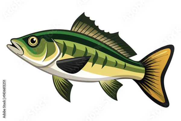Fototapeta Vector Illustration of a Bass Fish Isolated on White Background.