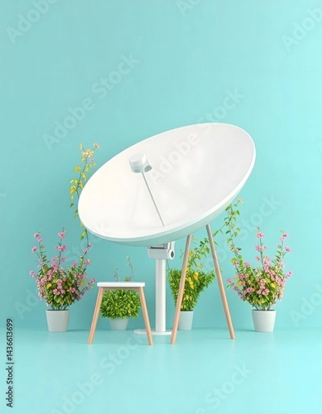 Obraz Satellite Dish with Plants and Stool
