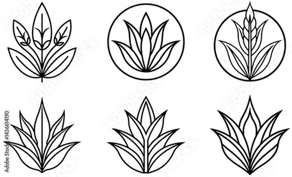 Fototapeta Set of Black and White Abstract Leaf Shapes Vector Art