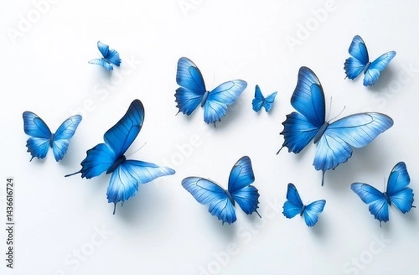 Obraz Butterfly patterns on white fabric wallpaper.