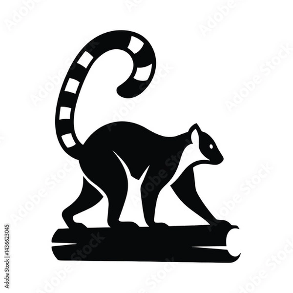 Obraz Silhouette of a Lemur on a Log Lemur on Log Silhouette Black, Lemur Sitting Log Black White Outline,