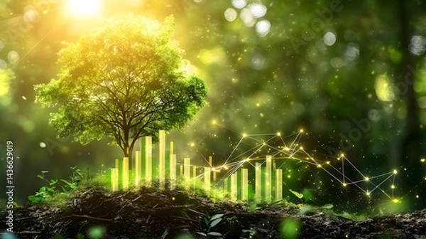 Fototapeta Business Growth Concept with Tree and Bar Chart in Nature