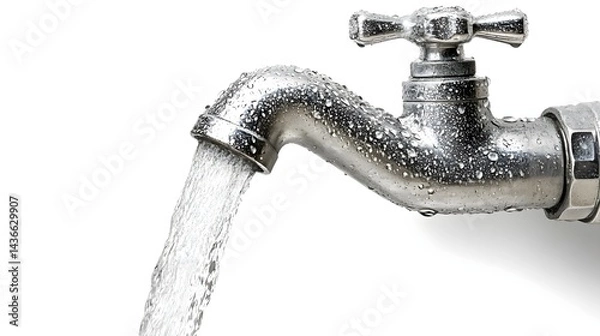Fototapeta Pristine Water Flowing from Clean Faucet with Droplets and Shine