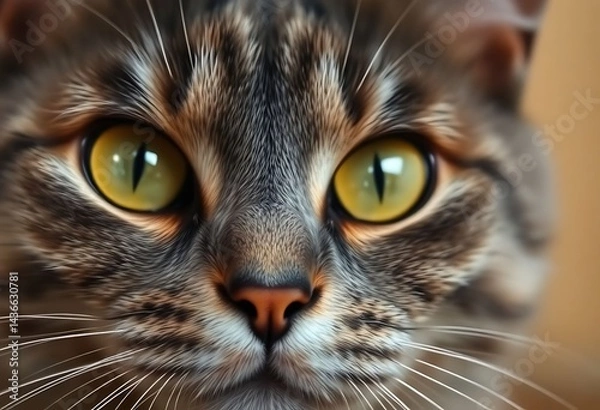Obraz close up of a cat's face with yellow eyes