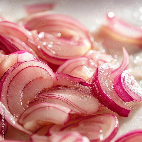 Obraz Close-up shot of sliced shallots on a white cutting board