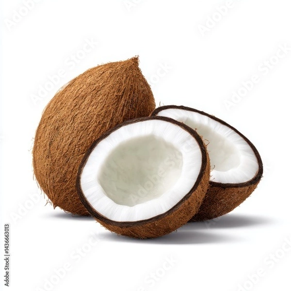 Obraz Coconuts whole and halved still life on white background