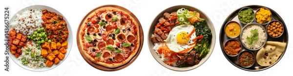 Fototapeta PNG Diverse global cuisine plates, element set on transparent background