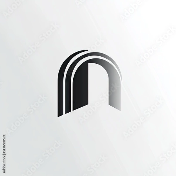 Fototapeta Abstract, modern, stylized letter N logo.  A bold, graphic design featuring a layered, arching, letter N shape.  Clean lines and a subtle gradient effect create a sophisticated impression