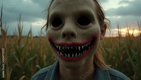 Obraz Scary Masked Person in Field