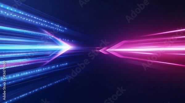Fototapeta Blue and pink neon glowing lines speed motion.