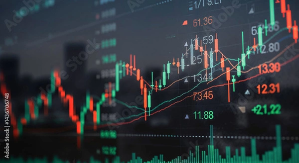Fototapeta Stock market data showing growing trends on a computer screen
